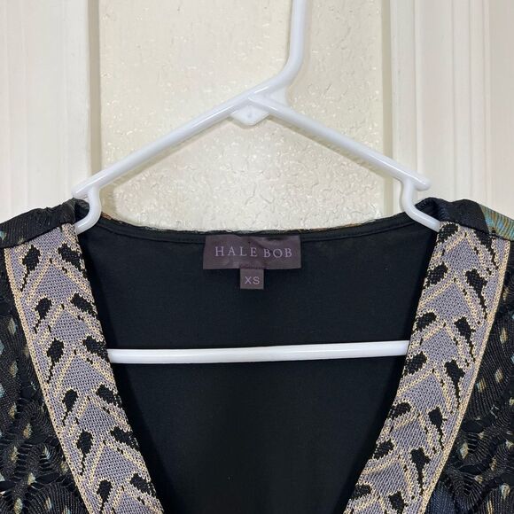 Hale Bob Dress Retro 70’s Bell Sleeve Lace Earth Tone  Tunic Mini Size XS - Picture 3 of 15